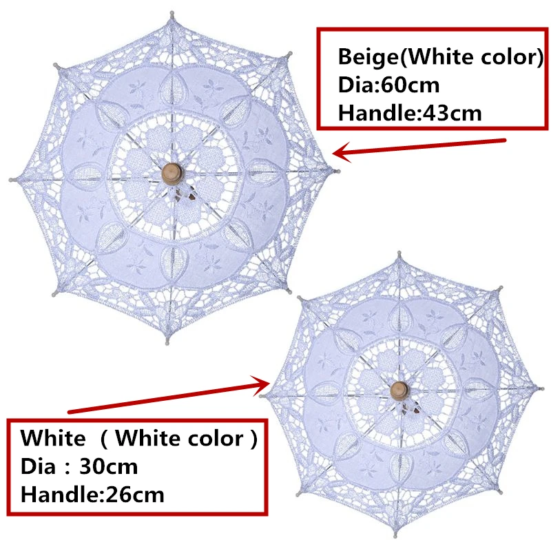 Wanita Pernikahan Bridal Parasol Payung Hollow Keluar Renda Bordir Solid Warna Putih Romantis Foto dengan Pegangan Kayu 8 Tulang Rusuk