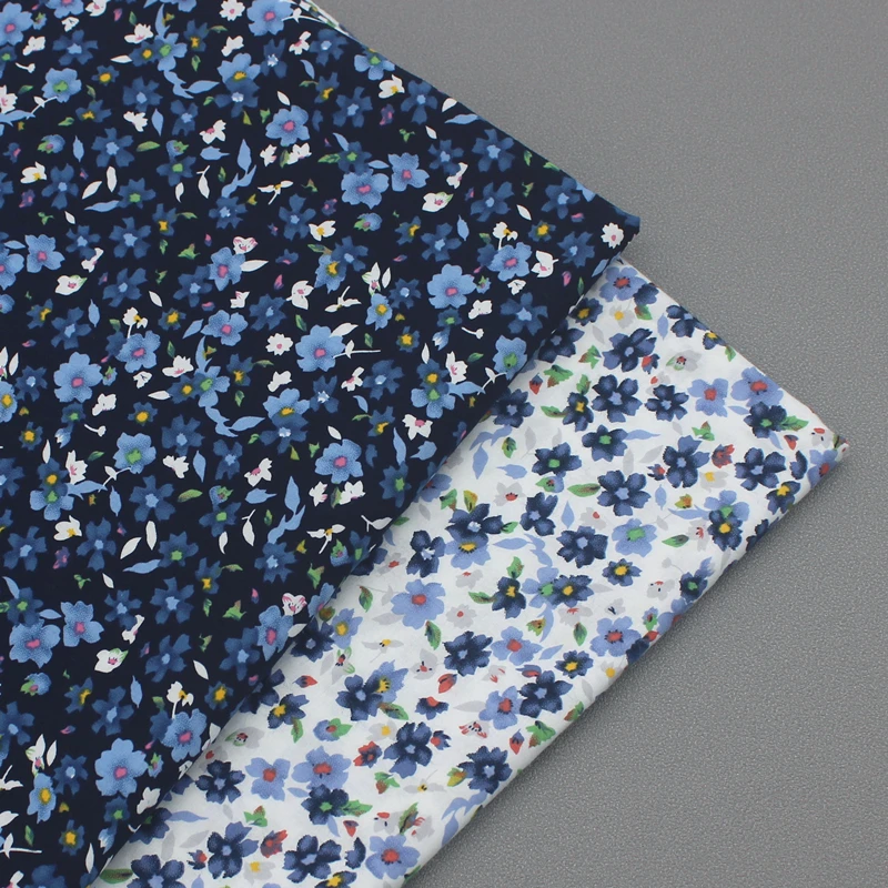 147x50cm Blue White Floral 60s Cotton Imitation   Sewing Fabric, Making Summer Thin Dress Shirt Clothing Cloth