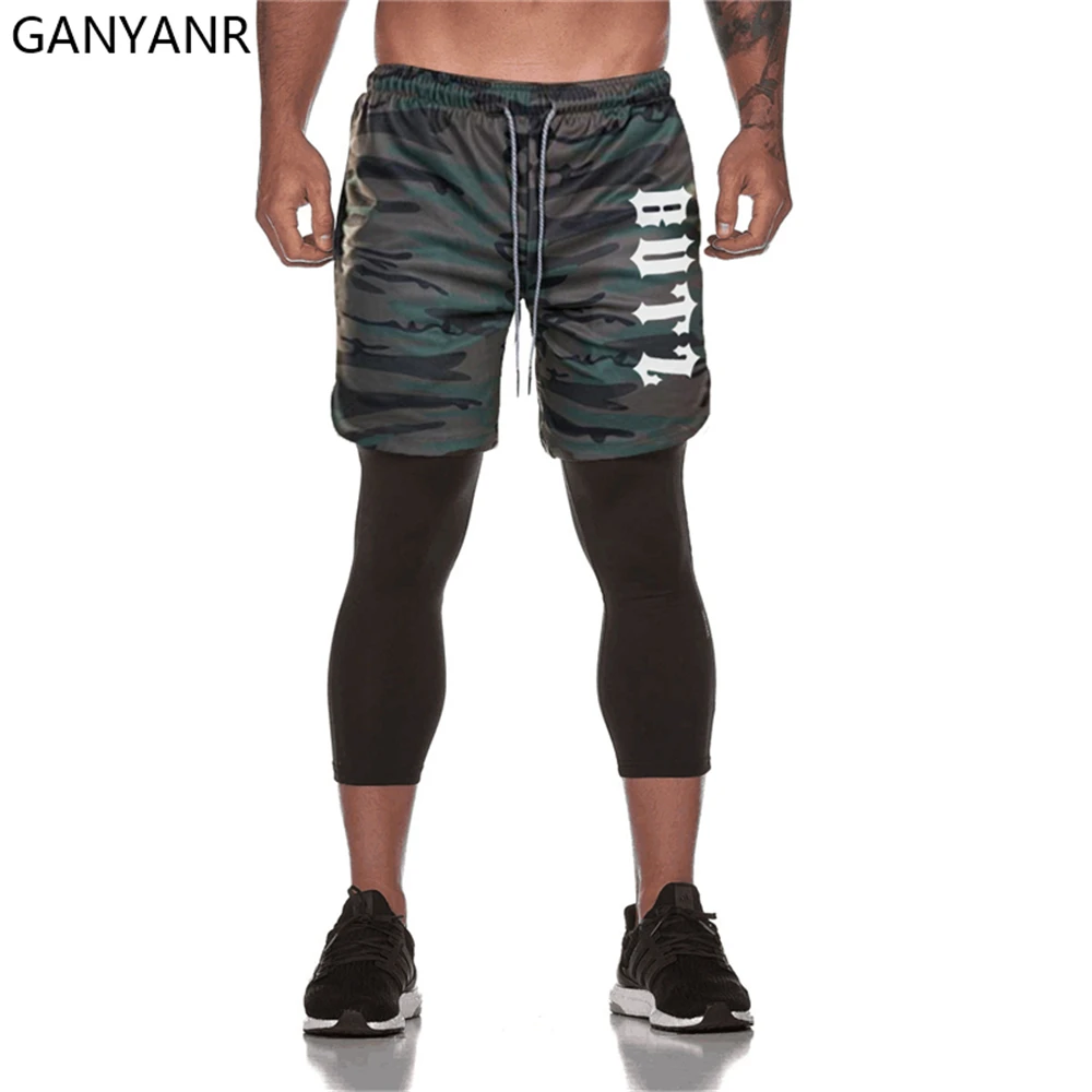 GANYANR Jogging Pants Men Gym Sport Running Training Tights Trousers Trackpants Workout Crossfit Sweatpants Compression 2 in 1