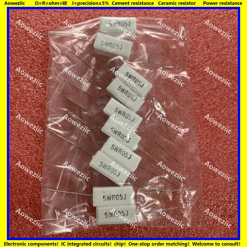 10Pcs RX27 Horizontal cement resistance 5W 0.05ohm 5WR05J 5W0.05RJ 5W0R05J R05J Ceramic Resistance precision 5% Power resistance
