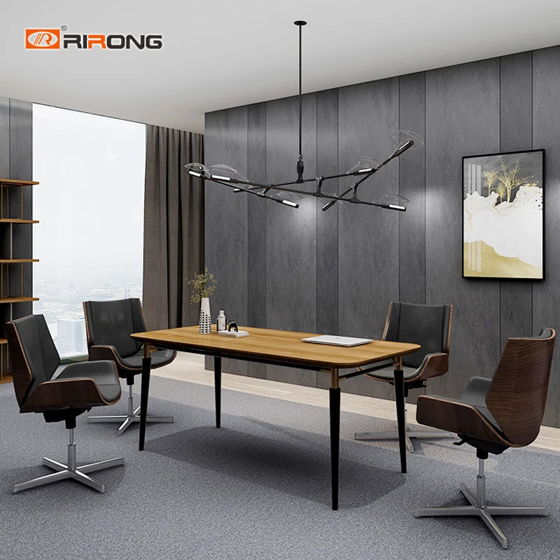 Office Recetion Furniture Study Table Rectangle Walnut Wooden Small Conference Meeting Table Gold Desk Set