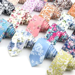 Cravates florales en coton maigre pour hommes et femmes, cravate décontractée pour mariage, olympiques classiques de la présidence, cadeau imprimé floral