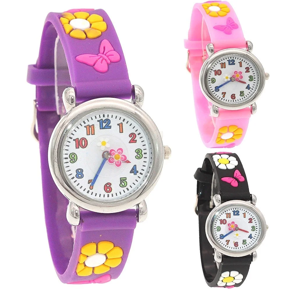 10pcs Mixed Beautiful Butterfly Cartoon Children Watches Girls Rubber Kids Watches Boys Silicone Quartz WristWatch