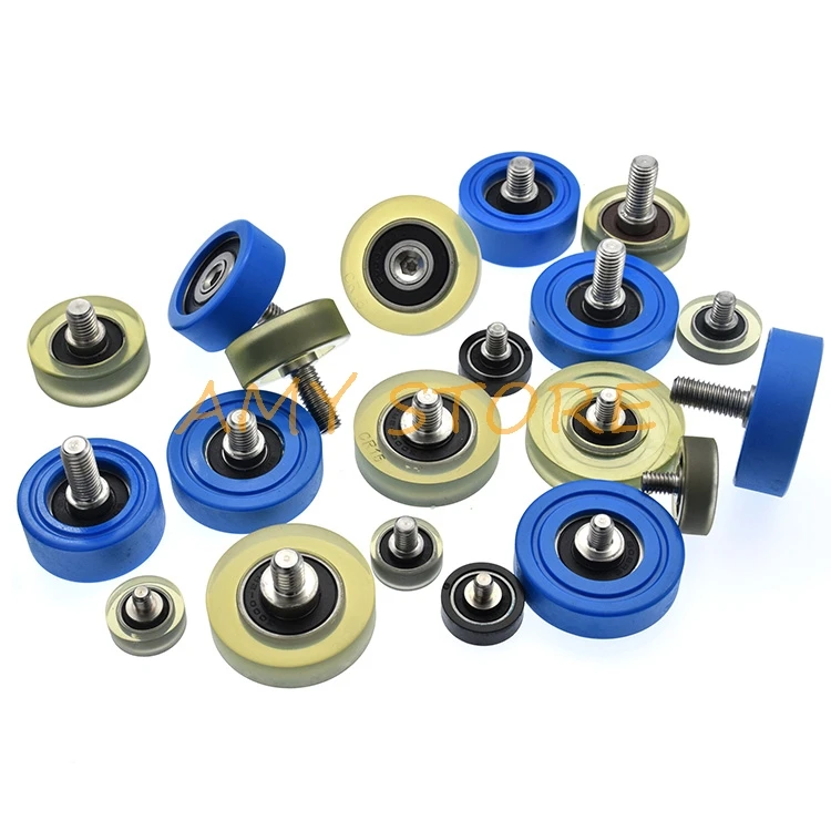M3 M4 M6 M8 PU Rubber Coating Pulley Wheel Sliding Gate Door Bearing Roller Slide With SS304 Thread Screw