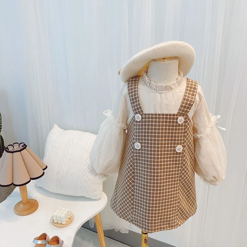 Toddler Kids Baby Girl Autumn Dress Mesh Long Sleeve Solid Cotton Cotton Party Casual Dress Clothes