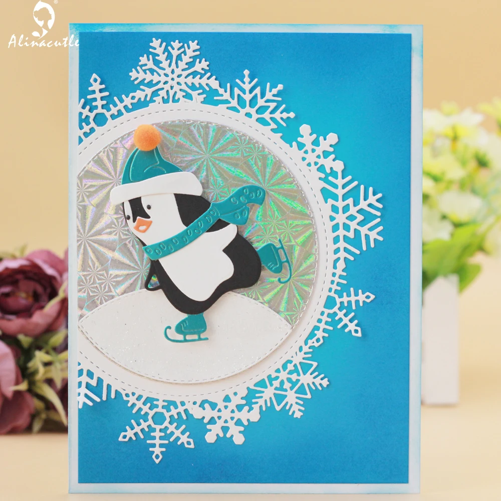 Alinacutle Metal Cutting Die Cut Skating Penguin Winter Christmas Scrapbook Paper Craft Card Album Punch Art Cutter