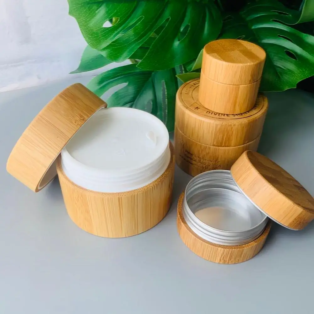 

10g 30g 50pcs/lot bamboo Aluminum containers face cream container eco-friendly wooden lid bamboo cap