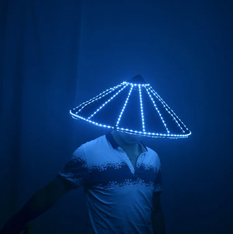 LED light straw bamboo  hat Brawl DJ Assassin bar nightclub show costume props custom hat Ninja helmet