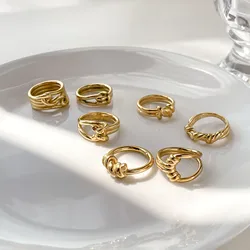 Tarnish Free Waterproof Stainless Steel Twist Rings For Women Braided Twisted Signet Chunky Dome Ring Stacking Band Jewelry