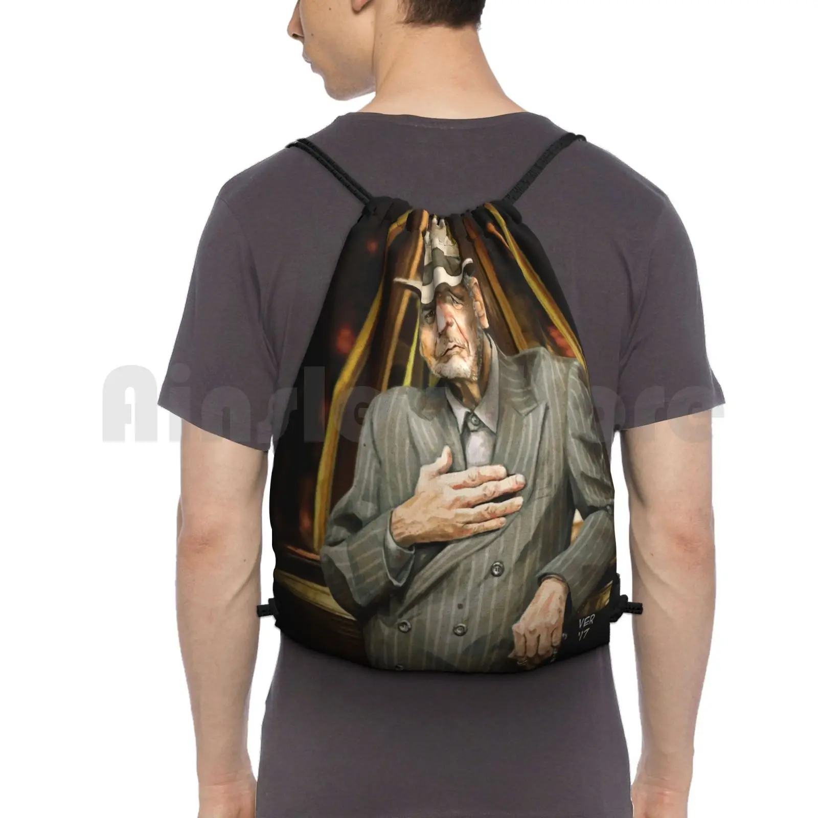 Leonard Cohen Backpack Drawstring Bag Riding Climbing Gym Bag Leonard Cohen Cohen Music Photoshop Portait Singer Poetry