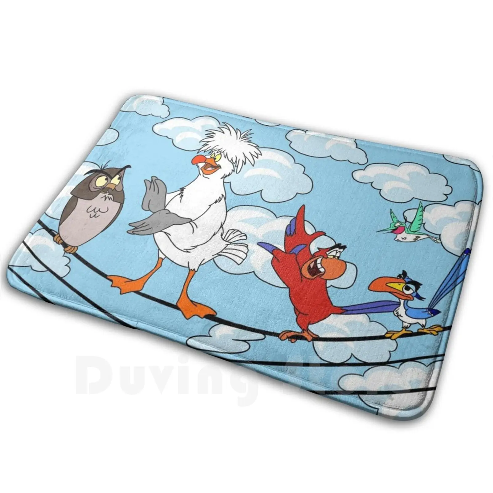 Alfombra de pájaros en un alambre, alfombra antideslizante, alfombrillas para dormitorio, Scuttle, Iago, Aladdin, Rey León, Pocahontas, Flit, Bella Durmiente