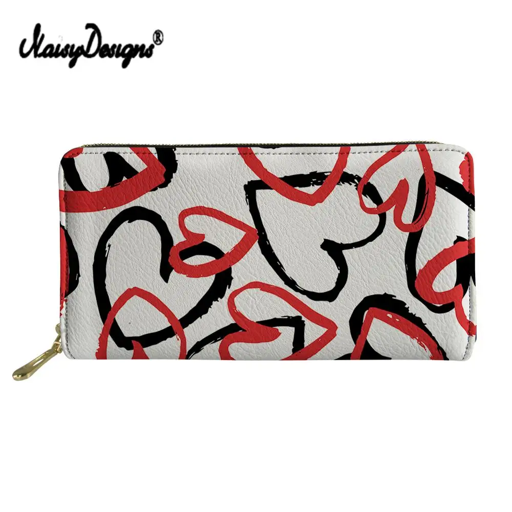 

NOISYDESIGNS Leather Wallet Heart Pattern Print Women's Wallets Long Female Purses Ladies Clutch Purse ID Card Holder Coin Bags