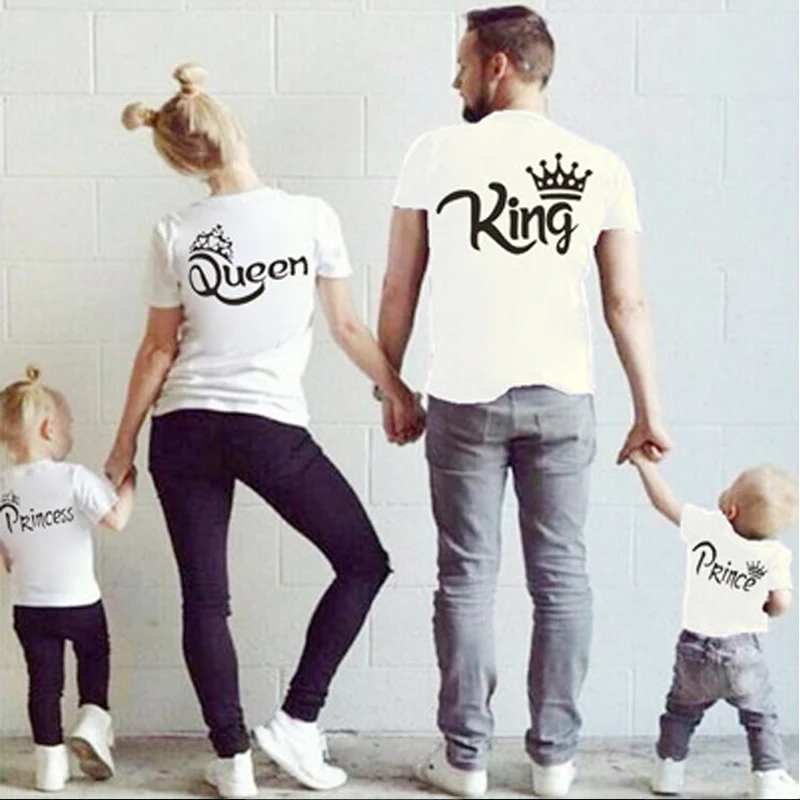 Cotton T-shirt family matching clothing kawaii Queen Princess Prince father mother daughter matching family look tshirt outfits