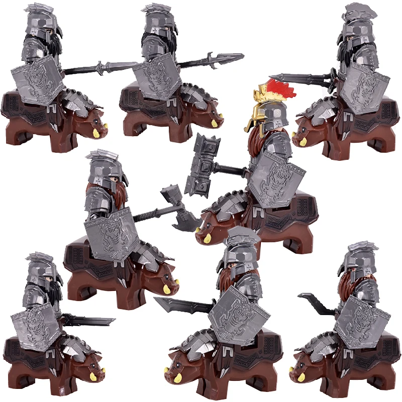 MOC Medieval The Armor Helmets Mount Ironfoot Durin's folk Dwarf Warrior Cheif Elves Soldiers Army Building Blocks Bricks Toys