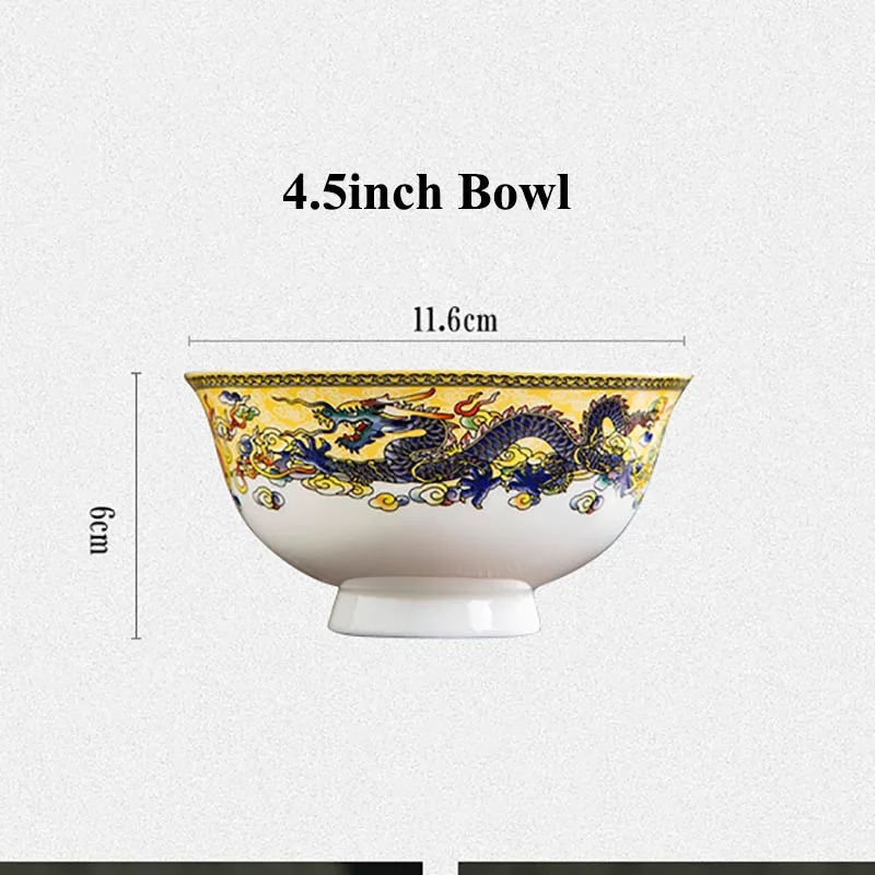 Jingdezhen-Ceramic Dragon Pattern Tableware, Vintage Chinese Noodle Dessert, Kitchen Accessories, Bone China, 4.5in