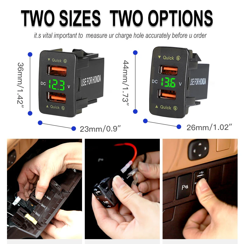 Quick Charge 4.2A Car Charger USB Vehicle DC12V-24V Kit Dual USB Charger 2 Port Cable Socket Voltage Display For Honda QC3.0