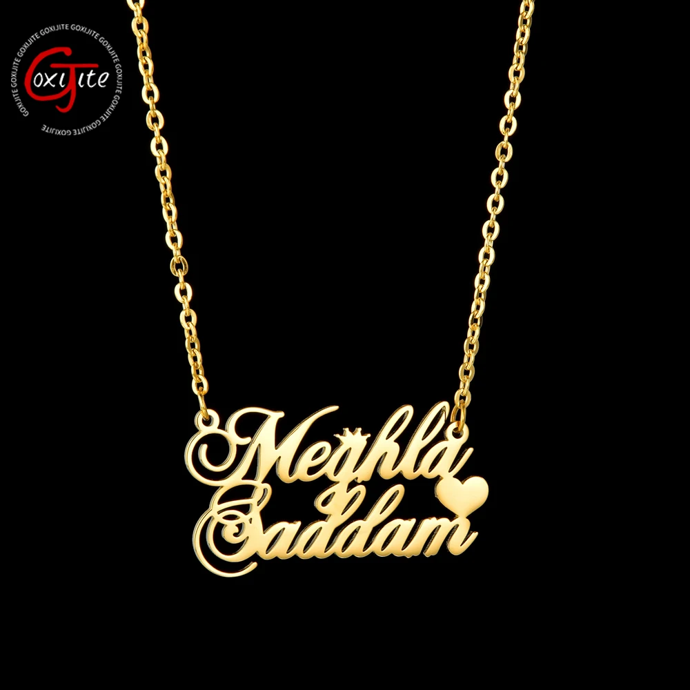 

Goxijite индивидуальное ожерелье с двойным именем в форме сердца для женщин индивидуальное ожерелье из нержавеющей стали с 2 именами подвеска ожерелья подарок для пары