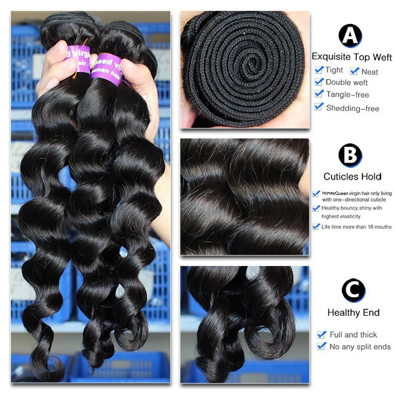 Human Hair Bundles With Closure Loose Wave Hair Extension Brazilian Virgin Hair Weave Bundles 100% Human Hair Deep Ever Beauty