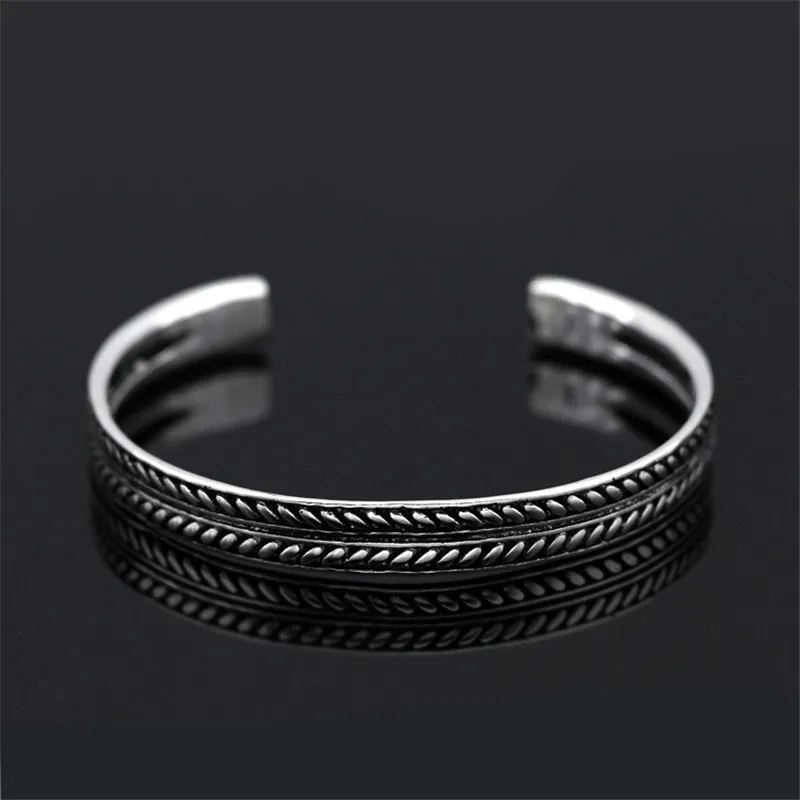 Woozu Hot Selling Silver Color Vintage Leaves Pattern Open Bracelet Bangle For Women Men