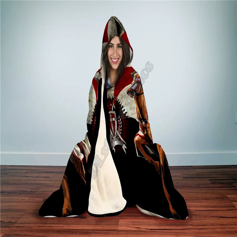 Knights Templar 3d Printed Hooded Blanket Adult Kids Sherpa Fleece Blanket Cuddle Offices Cold Weather