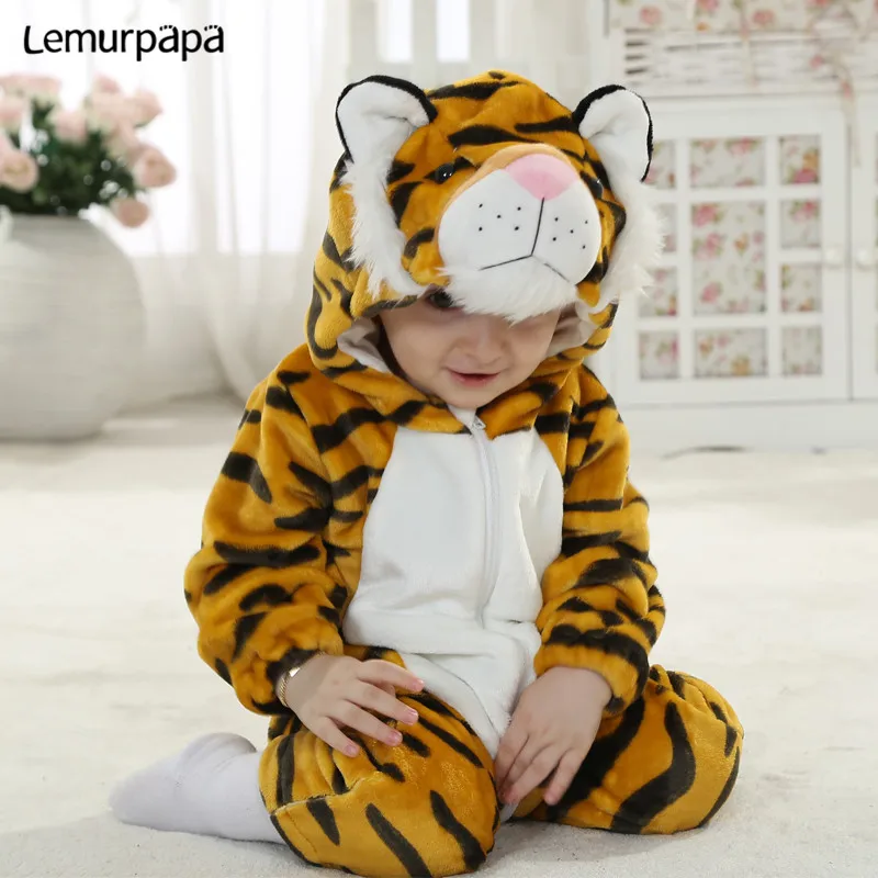 Baby Kleidung Nette Tiger Tier Kostüm Kleinkind Junge Mädchen Onesie Flanell Warm Zipper Neugeborenen Infant Lustige Overall Kigurumis