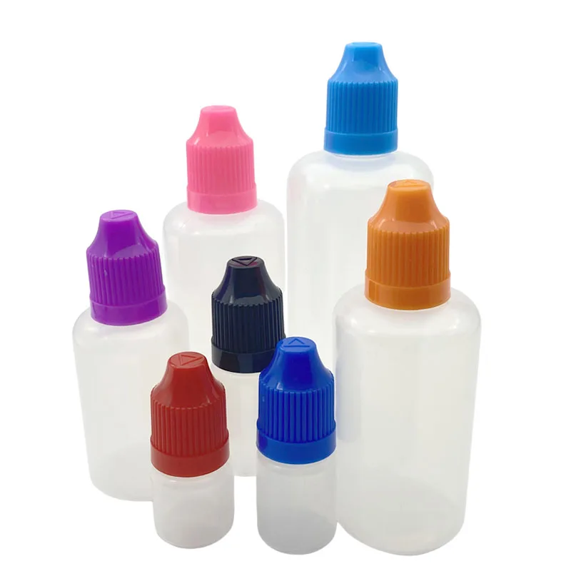 Gotero de plástico líquido con tapa a prueba de niños, 50 unidades, 3ML, 5ML, 10ML, 15ML, 20ML, 30ML, 50ML, 60ML, 100ML, 120ML