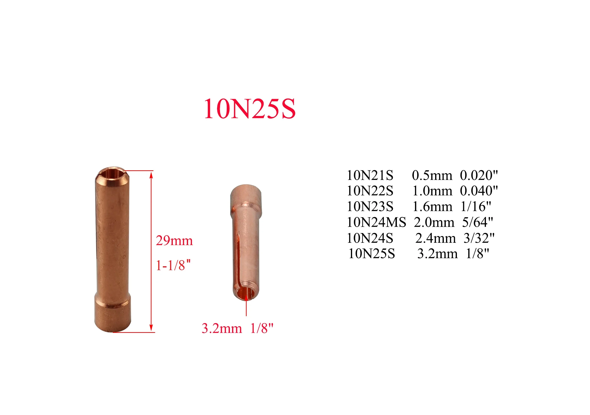 10N25S TIG Stubby Collet 3.2mm Fit WP PTA DB SR CK 17 18 26 TIG Welding Torch 5pk