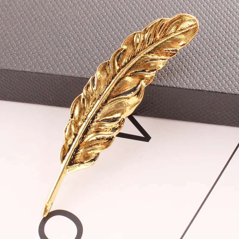 JUCHAO Fashion Trend Large Leaf Brooch High Quality  Feather Pin Men Women Overcoat Accessories