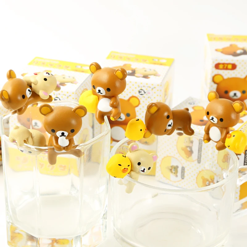 7PCS Set Rilakkuma Korirakkuma Bear Cup Edge Mini PVC Figure Collectible Model Toy Doll Kids Children Christmas Gifts