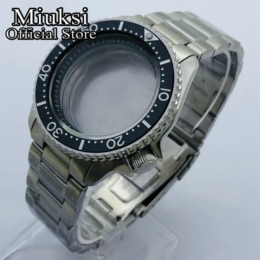 

Miuksi 42mm silver sterile watch case sapphire glass Black ceramic bezel black chapter ring fit NH35 NH36 movement