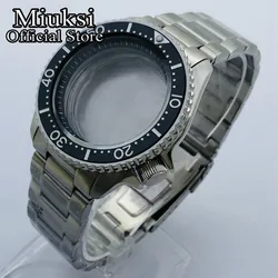 Miuksi 42mm silver sterile watch case sapphire glass Black ceramic bezel black chapter ring fit NH35 NH36 movement