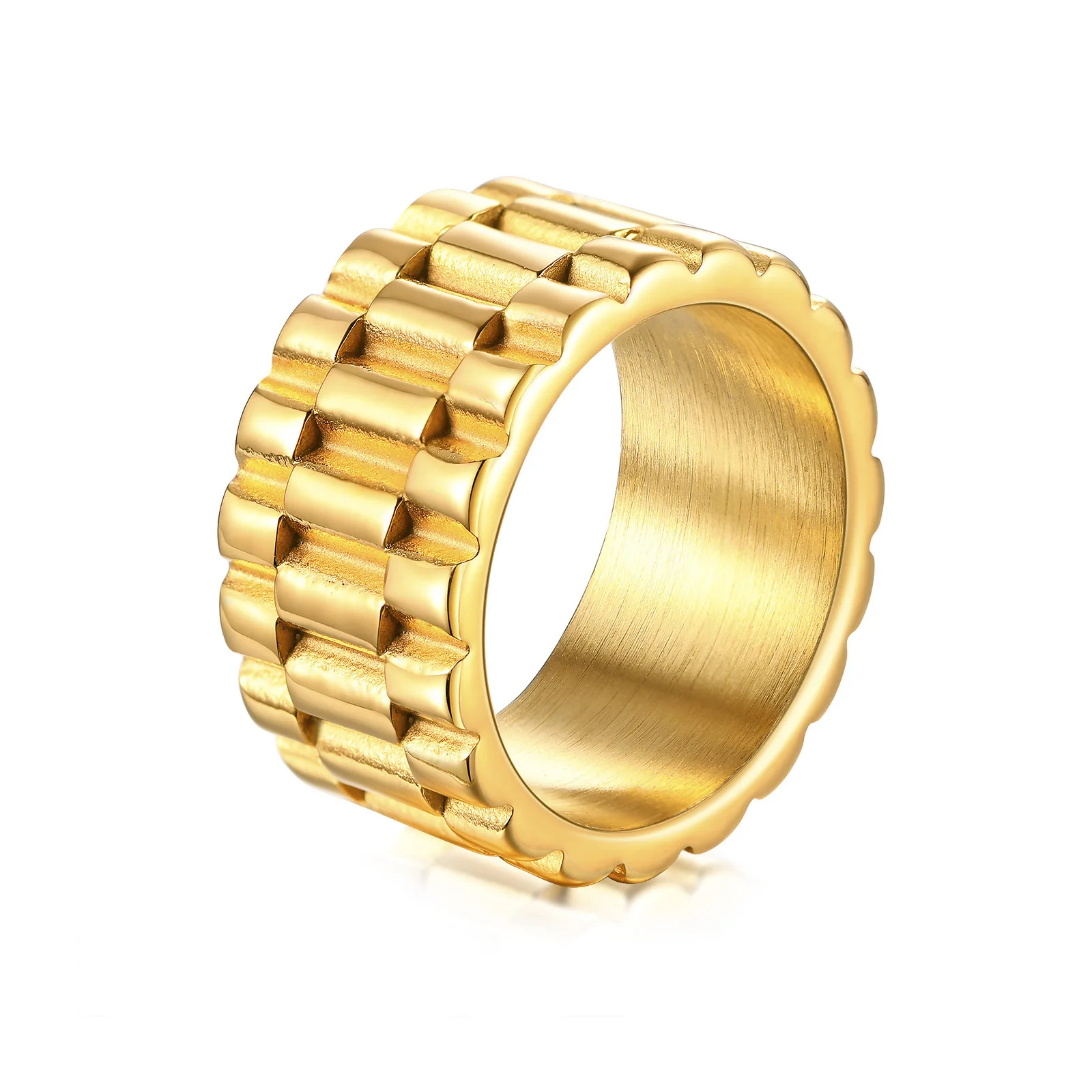 Titanium Gold Color Punk Ring for Men Stainless Steel Gear Wheel Ring