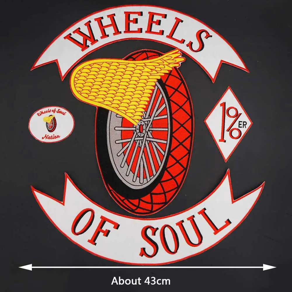 Wheels of Soul grande ricamo Punk Biker Patch per abbigliamento cappello borse ferro sul retro