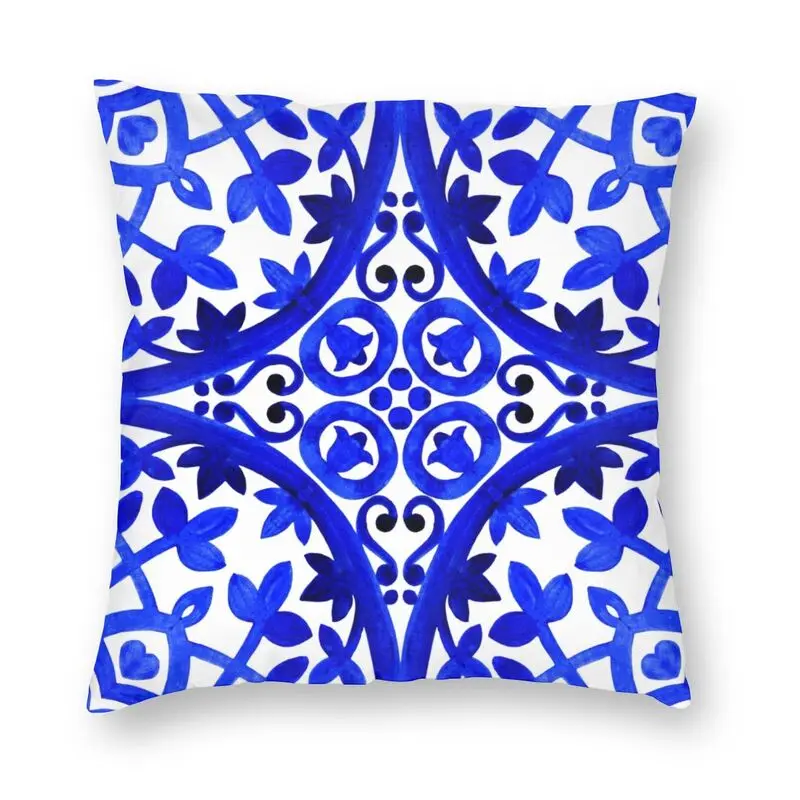 Portuguese Azulejo Tiles Cushion Covers Sofa Decoration Blue Delft Porcelain Square Throw Pillow Case 40x40cm