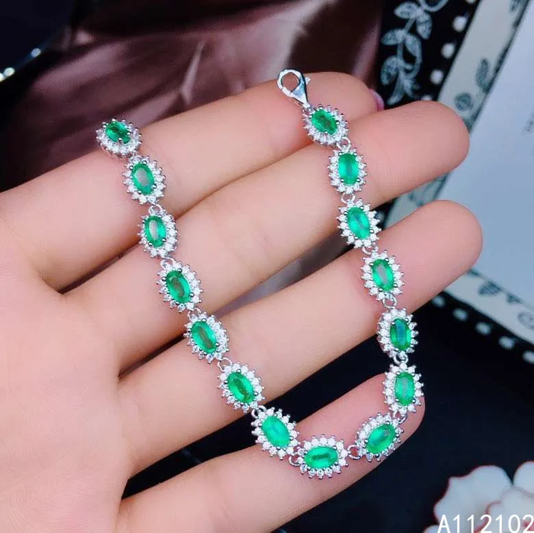 

KJJEAXCMY fine jewelry 925 sterling silver inlaid natural emerald luxury girl new hand bracelet support test Chinese style