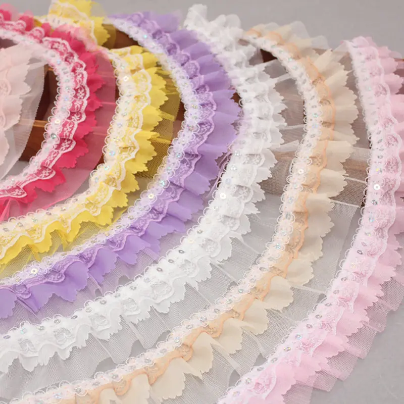 3YD 5cm Chiffon Five-finger Flower Embossed Non-elastic Lace Mesh Yarn Clothing Accessories Toys Discount Lace