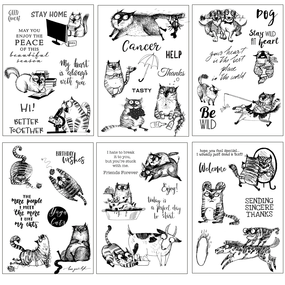 AZSG Naughty Cats Series Clear Stamps Cutting Dies For DIY Scrapbooking Decorative Card Making Photo Album Crafts