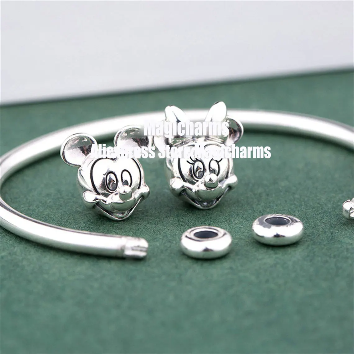 925 Sterling Silver Dis Mick & Minn Open Bangle Bracelet For Women Fit European Pandora Charm Beads Jewelry