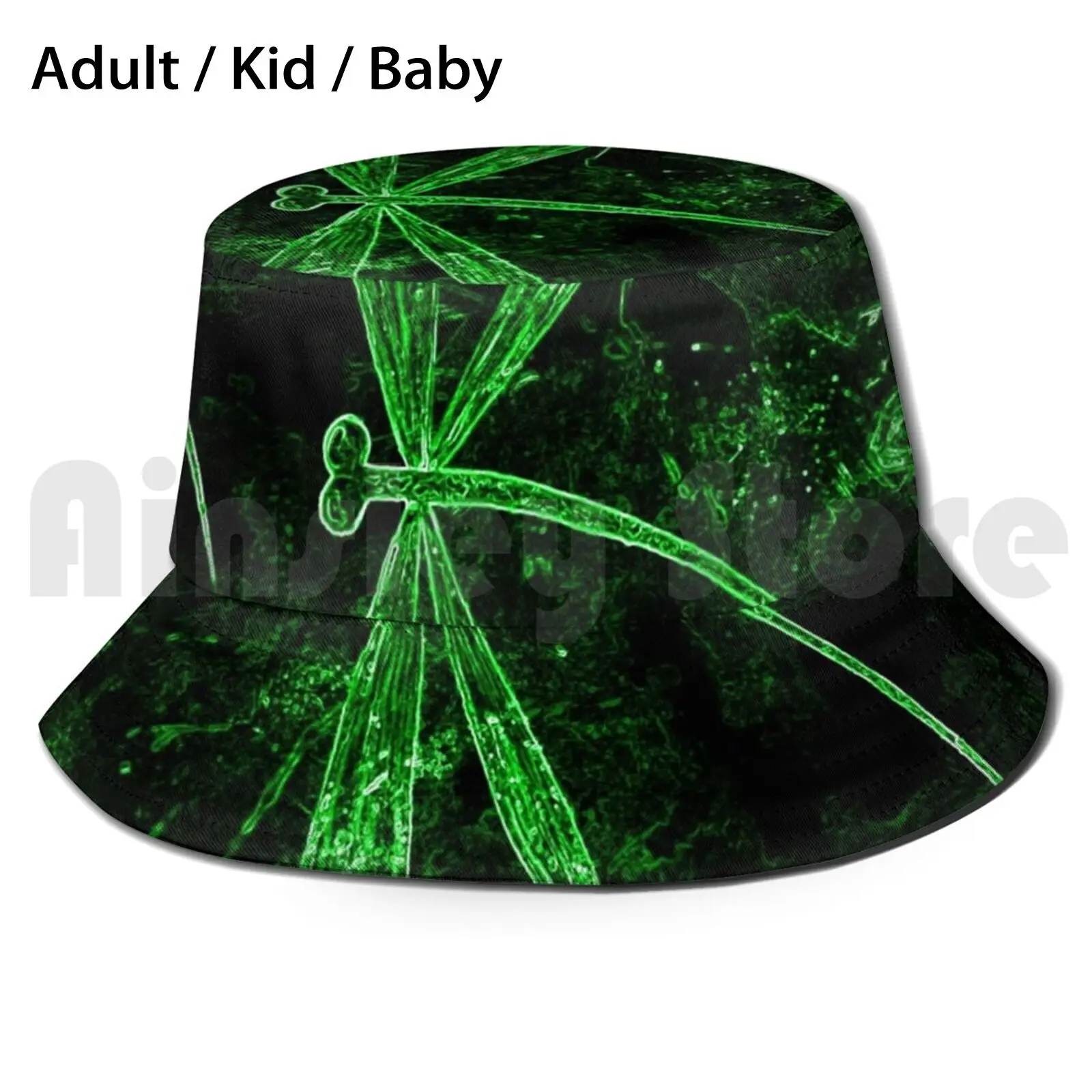 Libélula Midori Flit Sombrero para el sol Sombrero de pescador plegable Midori Libélula Libélulas Volando Lyndsey Verde mágico