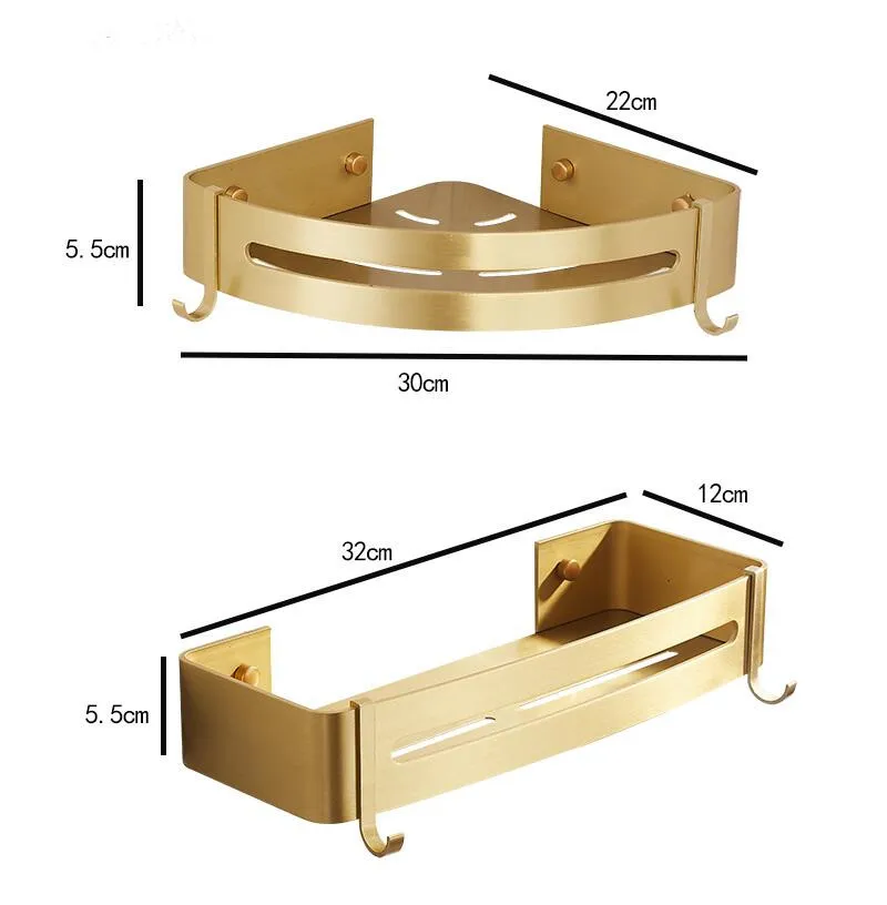 Corner Shelf Bathroom shelf Brushed Gold toilet vanity Aluminum bathroom storage wall Mounted punching wall hanging
