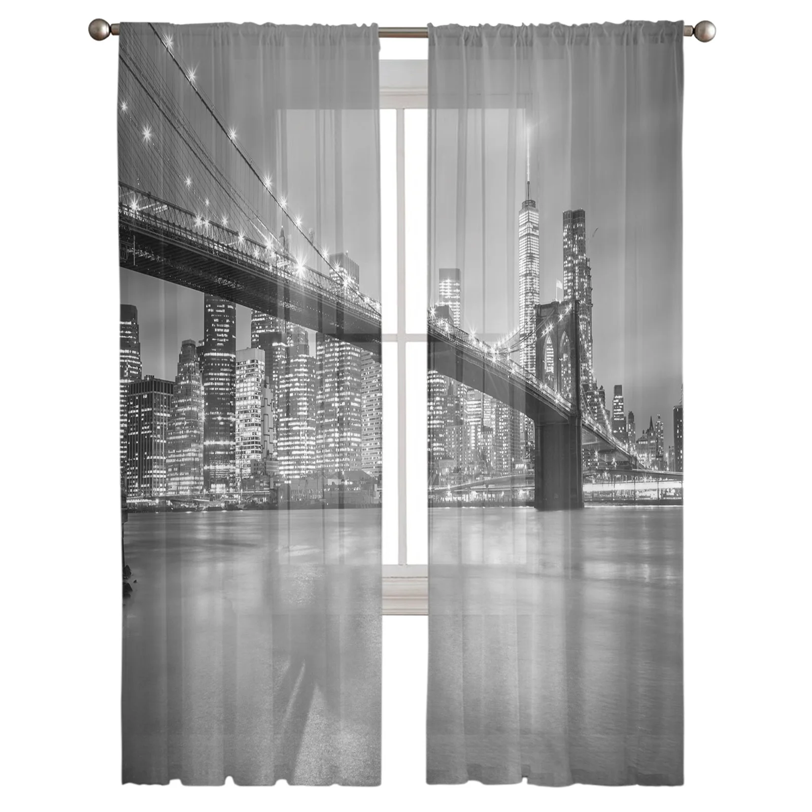 New York City Night Modern Curtains For Living Room Transparent Tulle Curtains Window Sheer For The Bedroom Accessories Decor