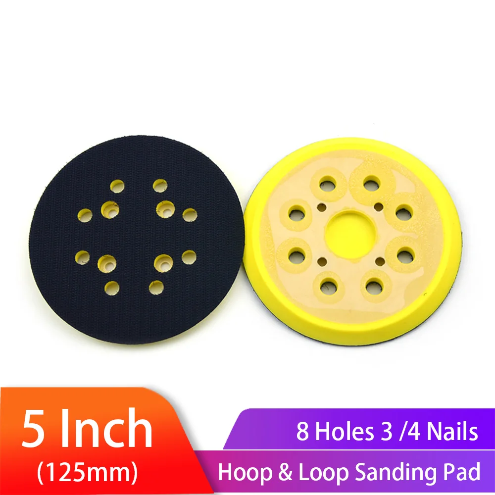 5 inch 125mm 8 Holes 3/4 Nails Backing Pad Hook & Loop Sanding Pads for  fits Air Sander Power Sander Polisher Tools