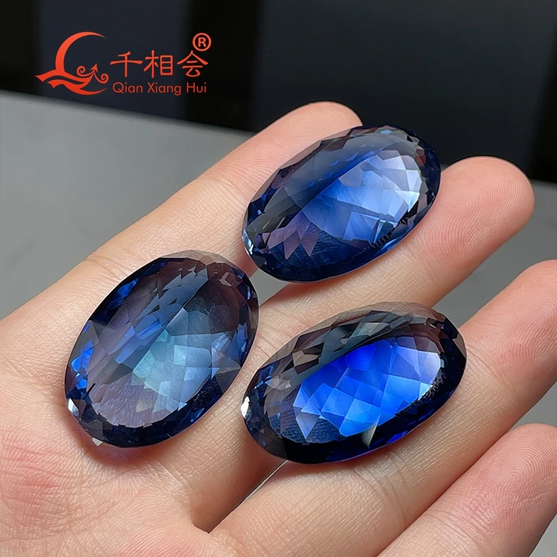 Imagem -04 - Cut Light Blue Oval Forma Artificial Safira Gemstone Jóias Fazendo Gem Tamanho Grande 22*35 mm 76ct Natural