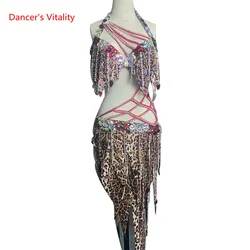 Women Proffesional Bellydance Costume Girl's Belly Dancing Performance Suit Customized Solo Leopard Belly Dance Set Stage Wear