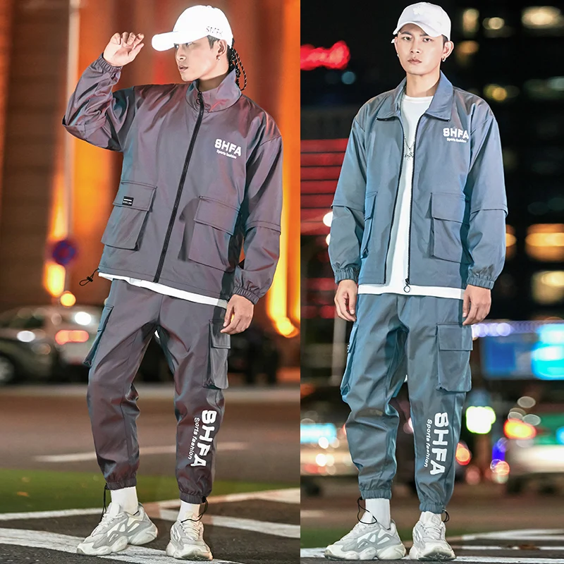 

Nice Pop Fashion Tracksuit Men Hip Hop Sweat Suits 2 Piece Men Reflective Jogger Sets Streetwear Men Sweatsuit Mens Clothing