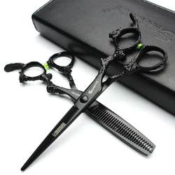 Sharonds 6/7/8 Silver Black Dragon Handle Hair Salon Hairdressing Scissors High Quality 440c Steel Professional Cutting Scissors