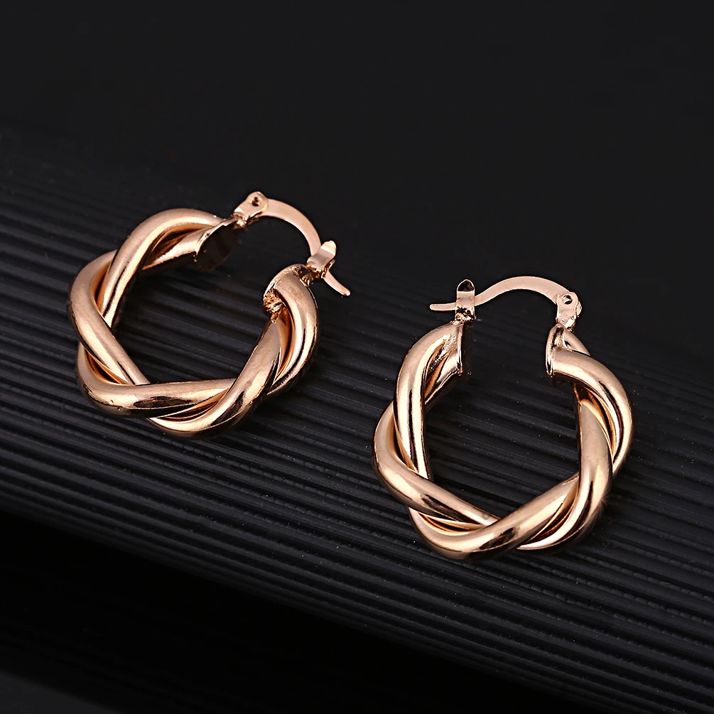 Dubai Gold Africa Twill Circle Round Hoop Earrings For Women Ear Buckle Indonesia Nigeria Congo Party Gifts Fashion Jewelry