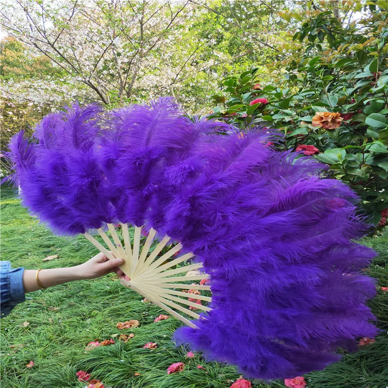 15 Bone Ostrich Feather Fan Celebration Party Wedding Dance Performance Props Decorative Feathers for Crafts Fan