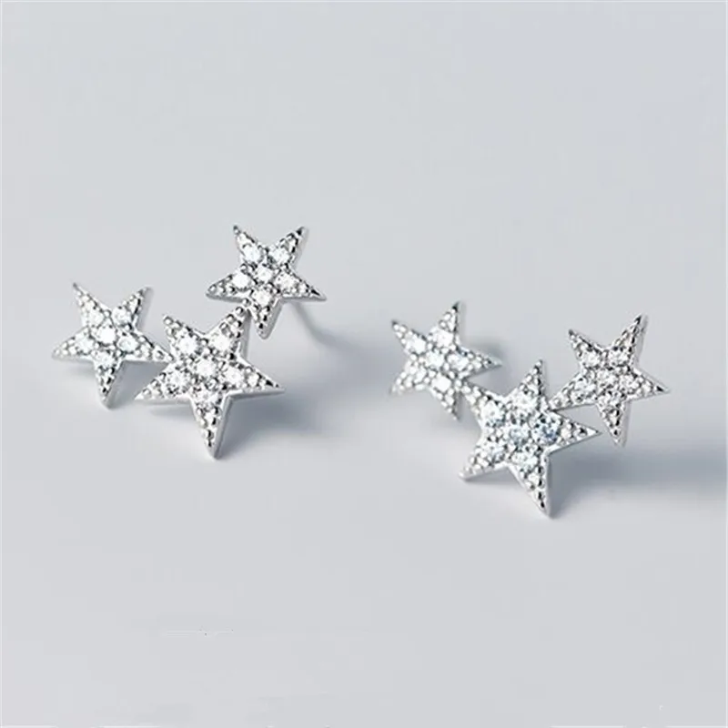 925 Sterling Silver Engagement Crystal Star Stud Earrings for Women Kids Girls Earring Wedding Gifts pendientes