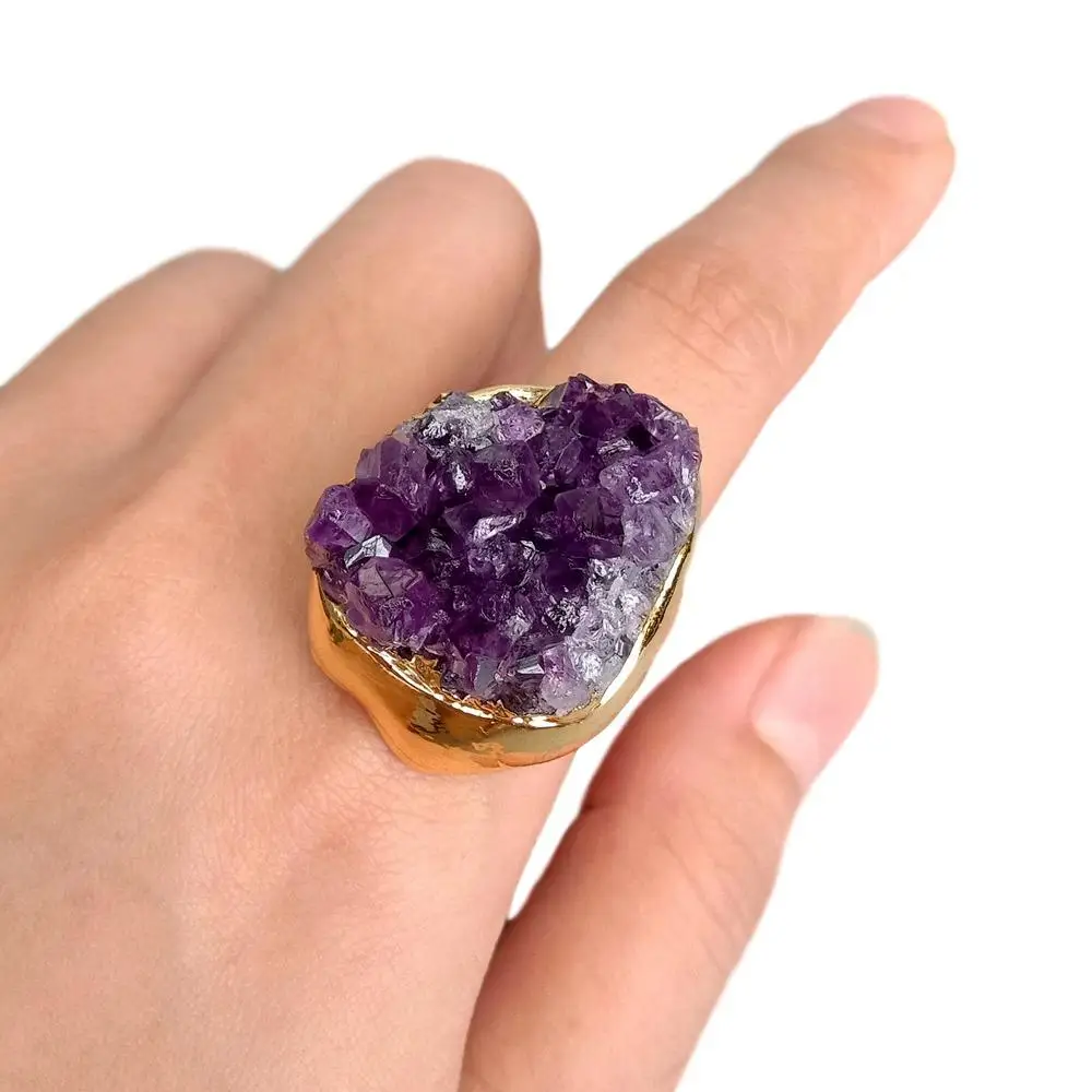 natural Amethyst rough drazy gold plated Ring